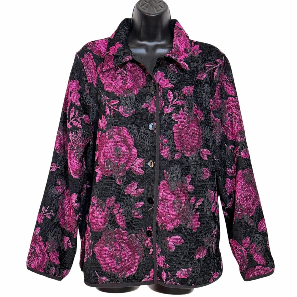 Boho Reversible Jacket Pink Black Rose Tapestry Chenille Brocade Whimsigoth L